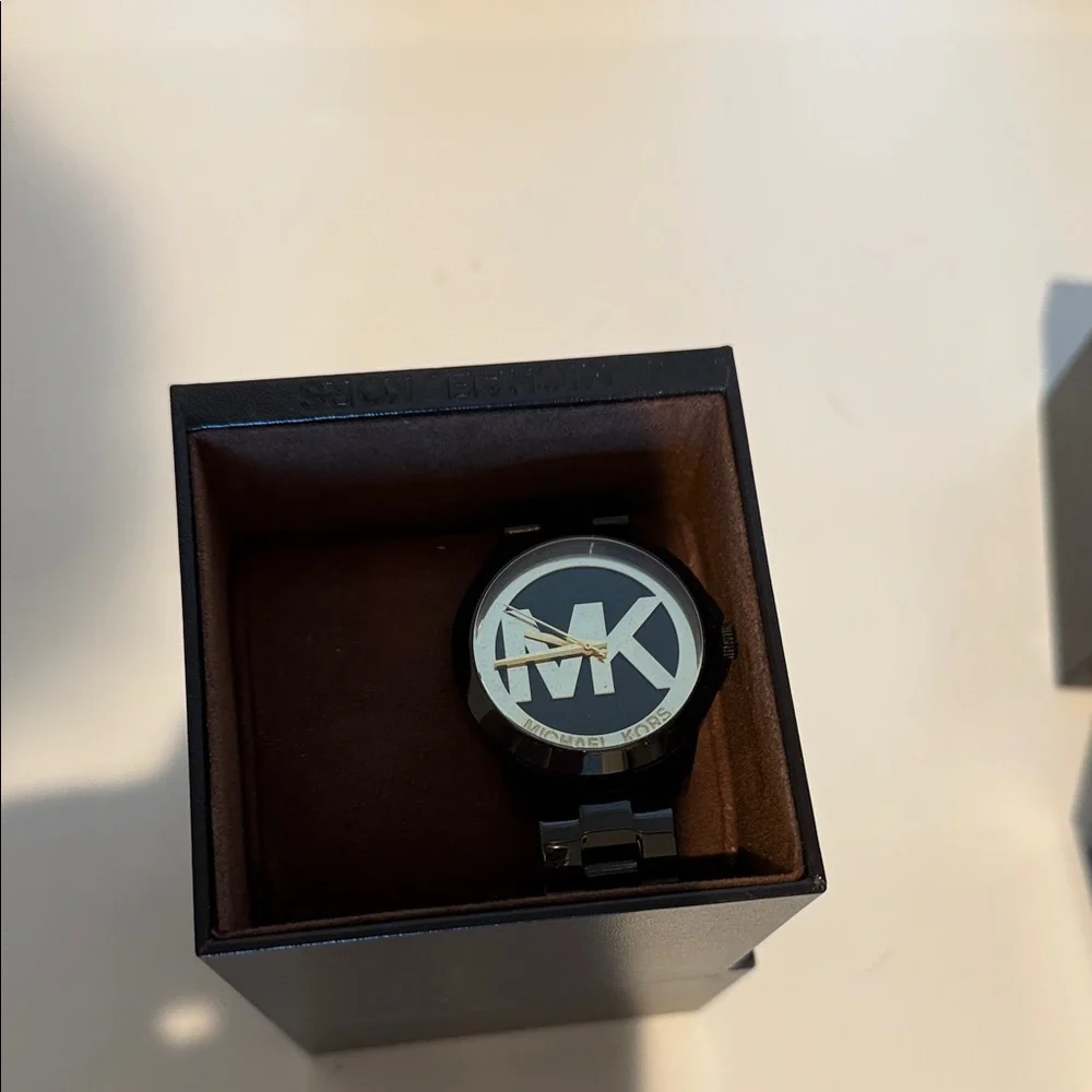 Michael Kors Men's Black Watch with White MK Logo Dial